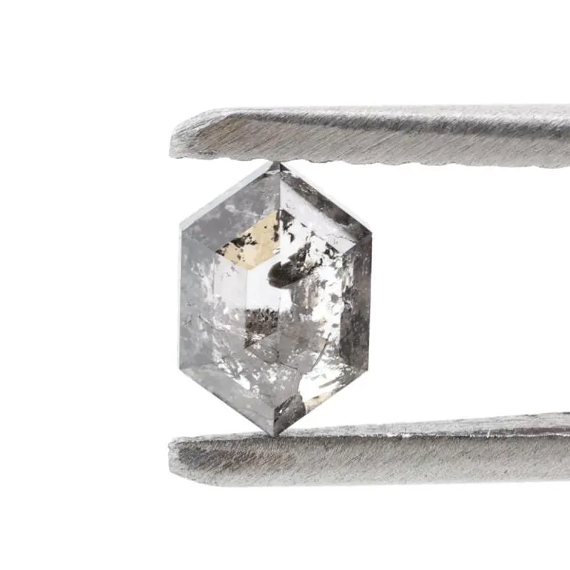 0.42 Ct Salt and Pepper Diamond, Natural Gray Hexagon Cut Loose Diamonds for Engagement Ring