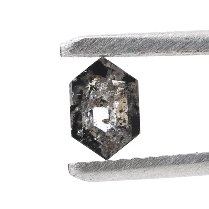 0.42 Ct Salt and Pepper Diamond, Natural Gray Hexagon Cut Loose Diamonds for Engagement Ring