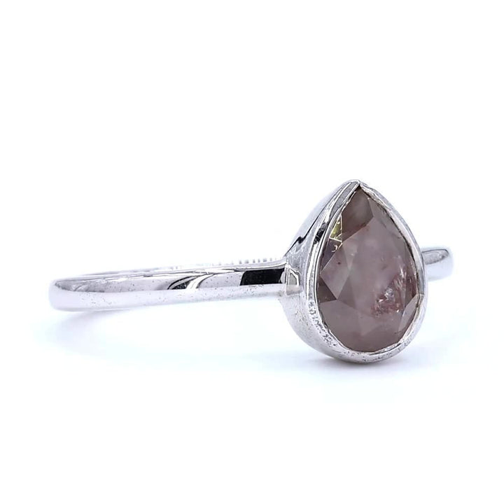 Brown Diamond Ring, 14K Gold Engagement Ring, Natural Pear Diamond Bezel Wedding Ring