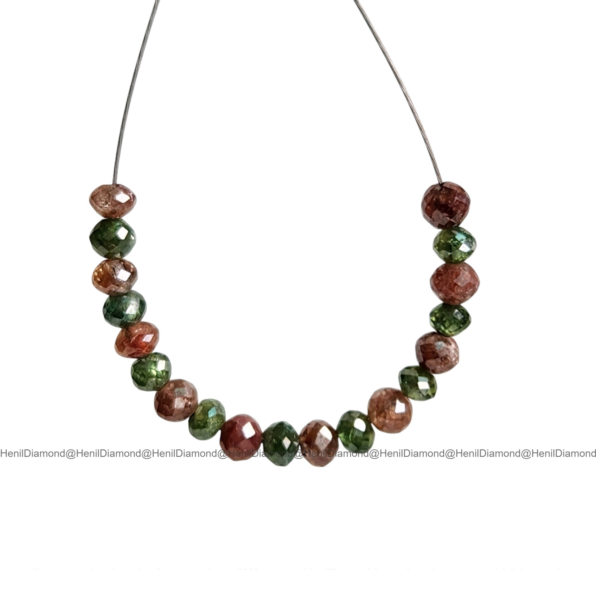 1.02 Ct 1.50-2.00 MM Natural Green Red Round Diamond Beads with Drilled Hole for Necklace Strand