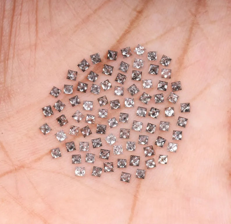 1.00 Ct Salt and Pepper Princess Cut Diamond 2.50 MM – Natural Gray Color Loose Diamond For Jewelry