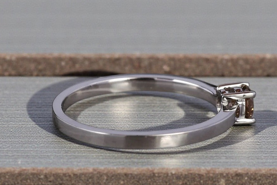 Round Diamond Ring 14K Gold Engagement Ring, Natural Brown Diamond Ring, Gift for Women