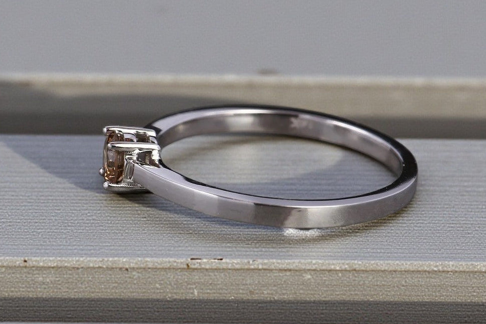 Round Diamond Ring 14K Gold Engagement Ring, Natural Brown Diamond Ring, Gift for Women