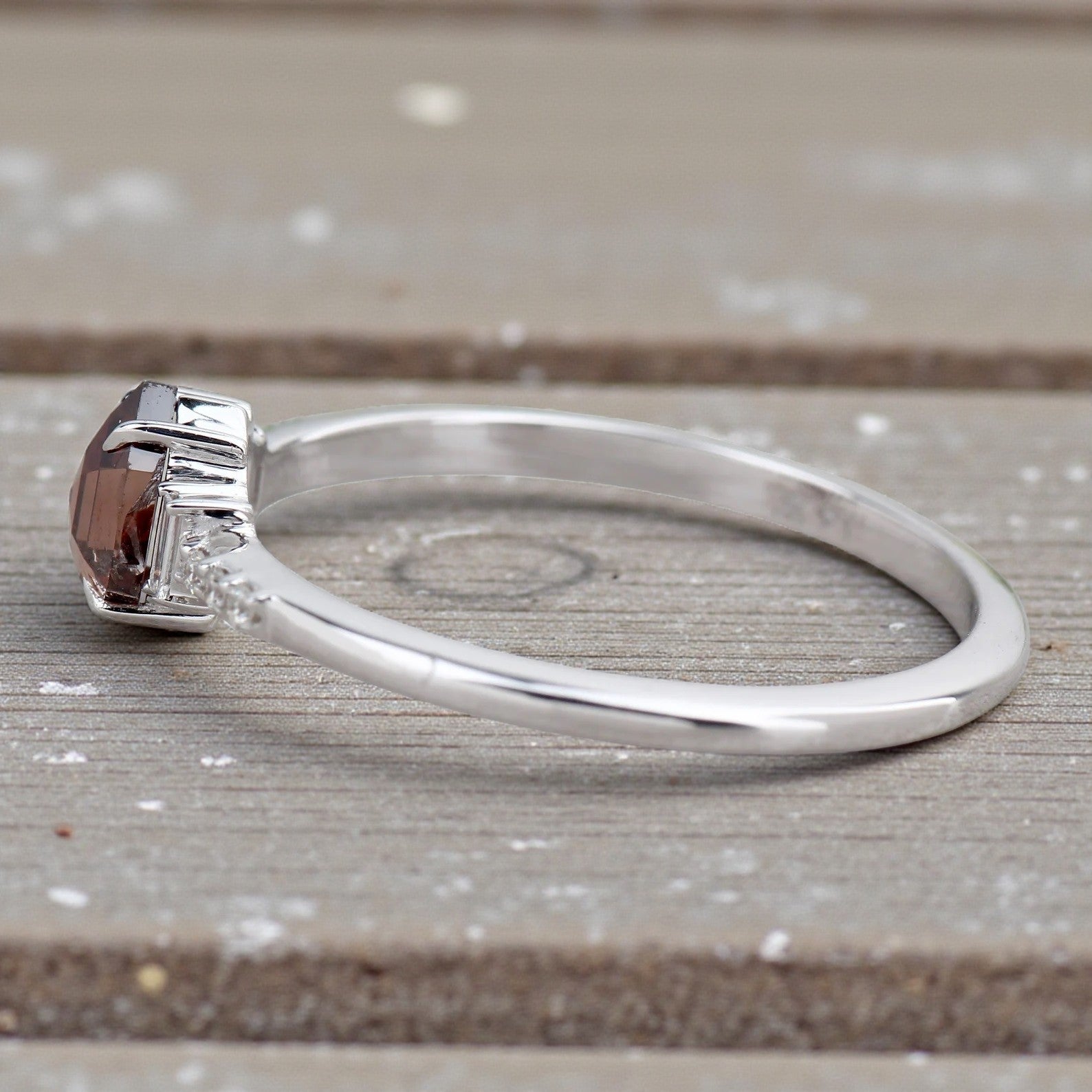 Salt and Pepper Diamond Ring, 14K Gold Engagement Ring, Natural Brown Hexagon Diamond Ring, Gift for Her