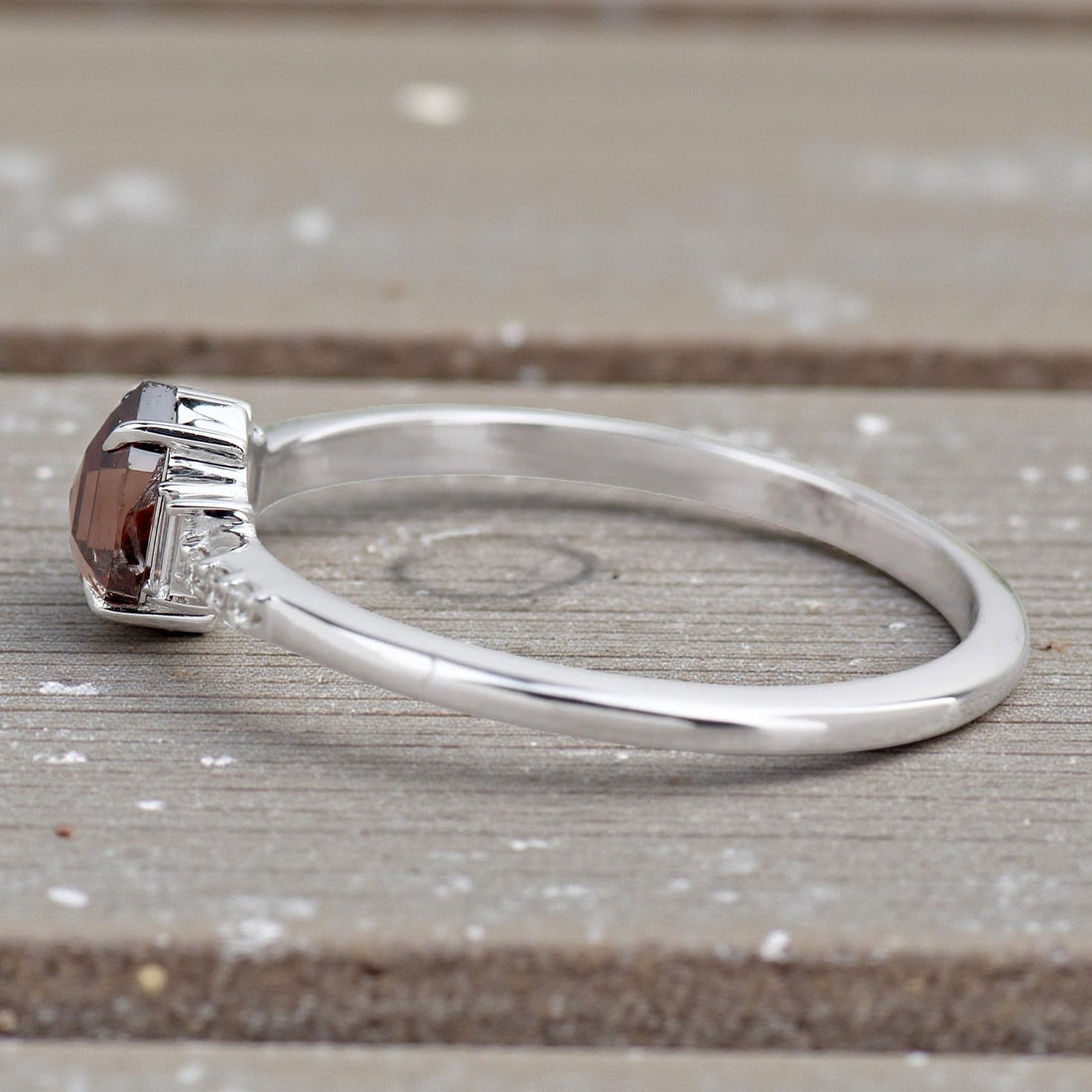Salt and Pepper Diamond Ring, 14K Gold Engagement Ring, Natural Brown Hexagon Diamond Ring, Gift for Her