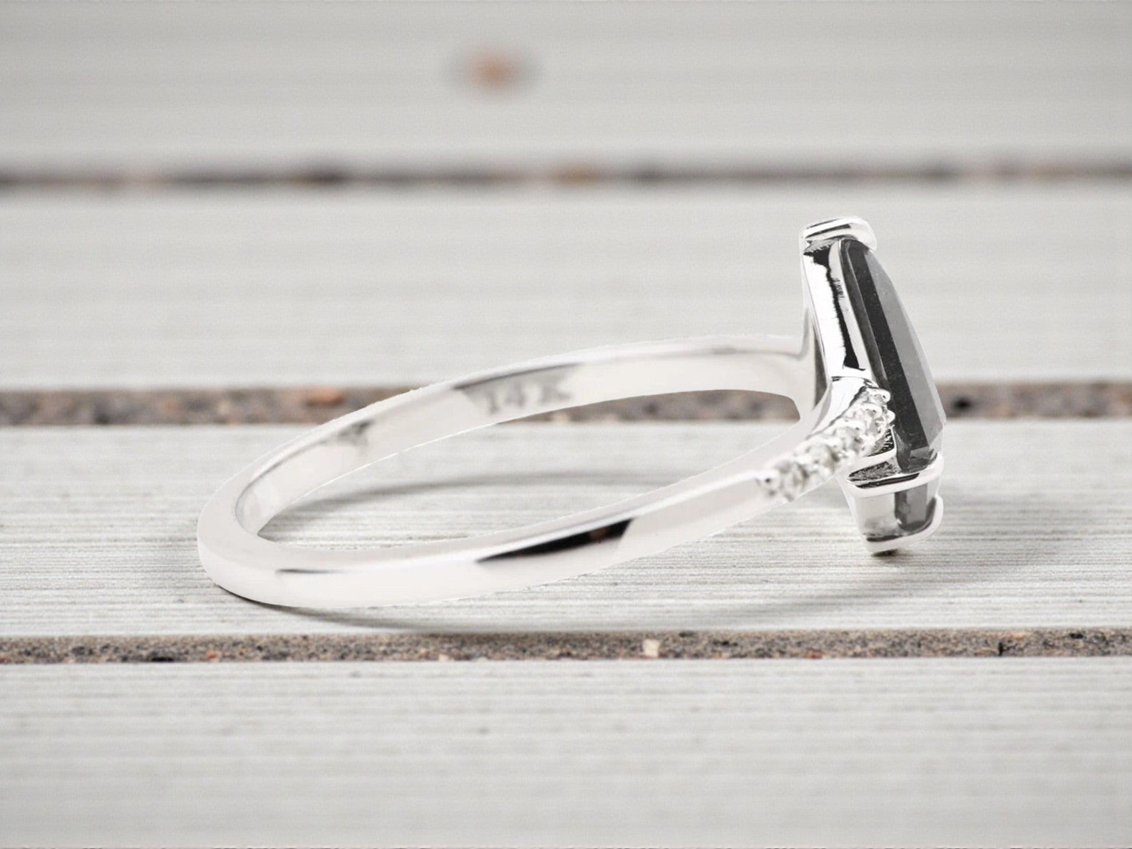 Kite Salt and Pepper Diamond Ring, 14K Gold Engagement Ring, Natural Gray Diamond Ring, Gift for Her