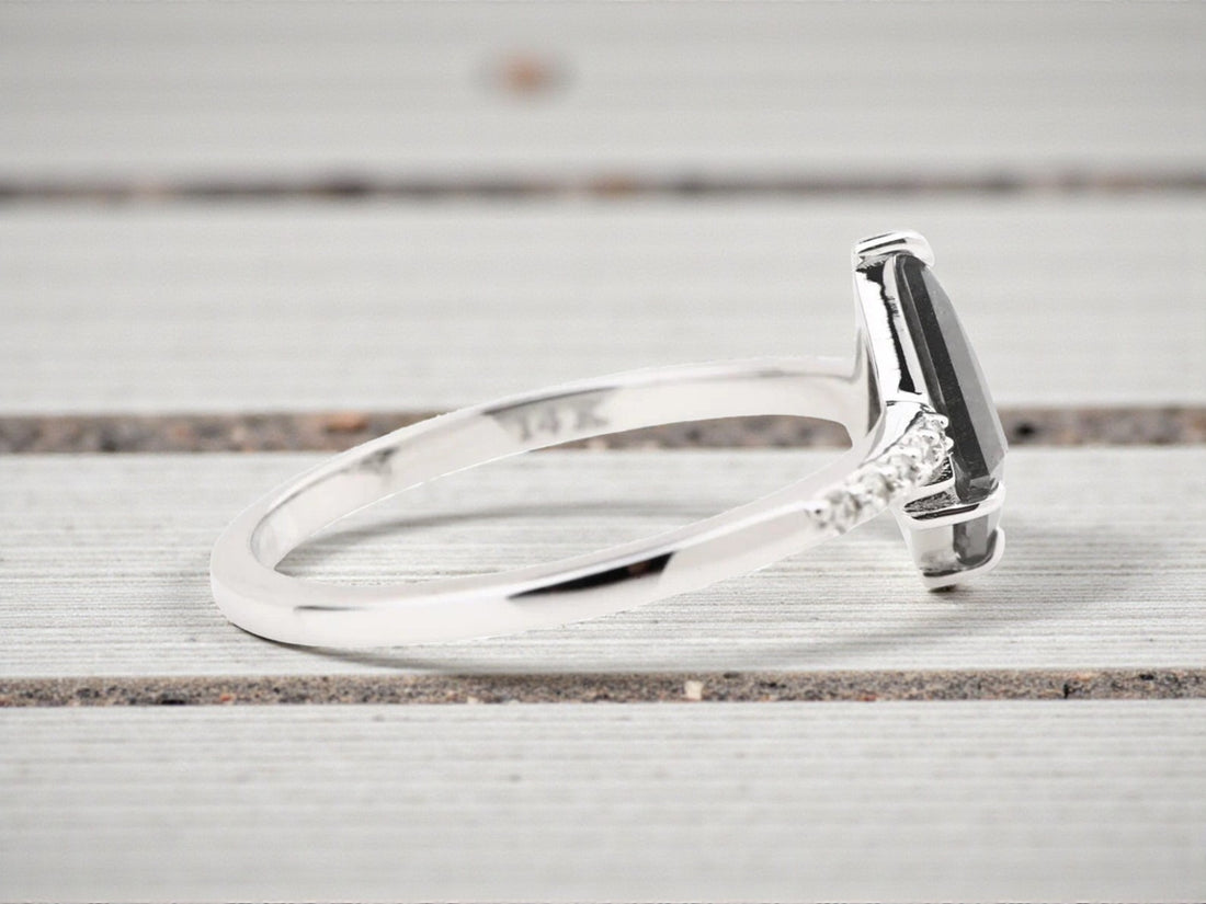 Kite Salt and Pepper Diamond Ring, 14K Gold Engagement Ring, Natural Gray Diamond Ring, Gift for Her