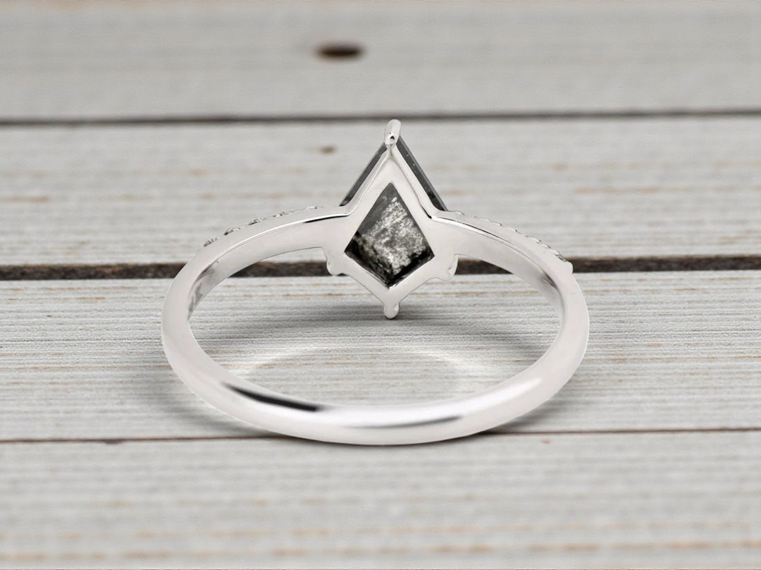 Kite Salt and Pepper Diamond Ring, 14K Gold Engagement Ring, Natural Gray Diamond Ring, Gift for Her