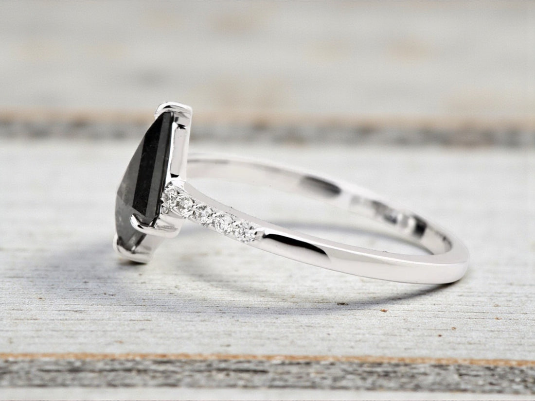 Kite Salt and Pepper Diamond Ring, 14K Gold Engagement Ring, Natural Gray Diamond Ring, Gift for Her