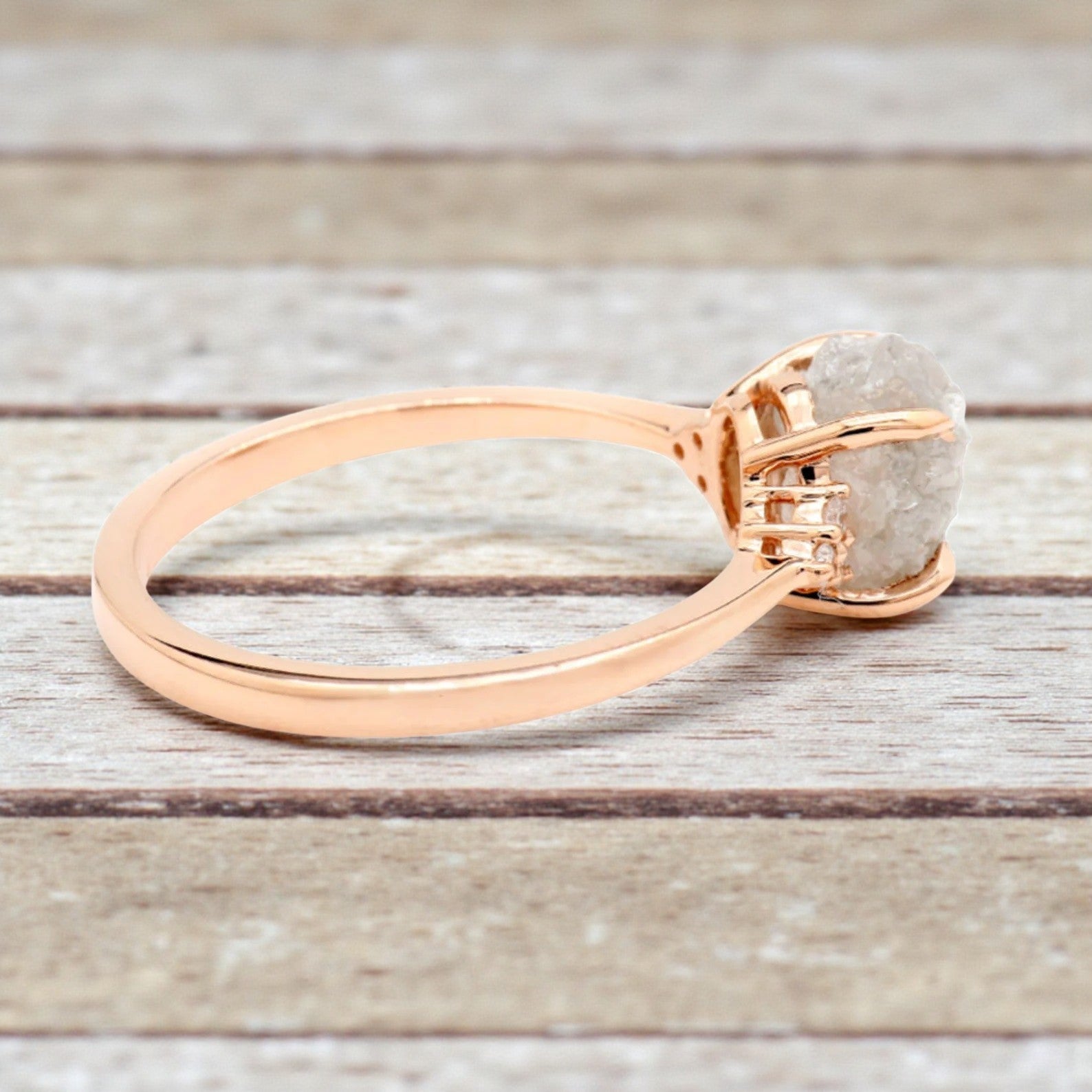 Raw Diamond Ring, 14K Gold Engagement Ring, Natural White Rough Diamond Ring, Gift for Her