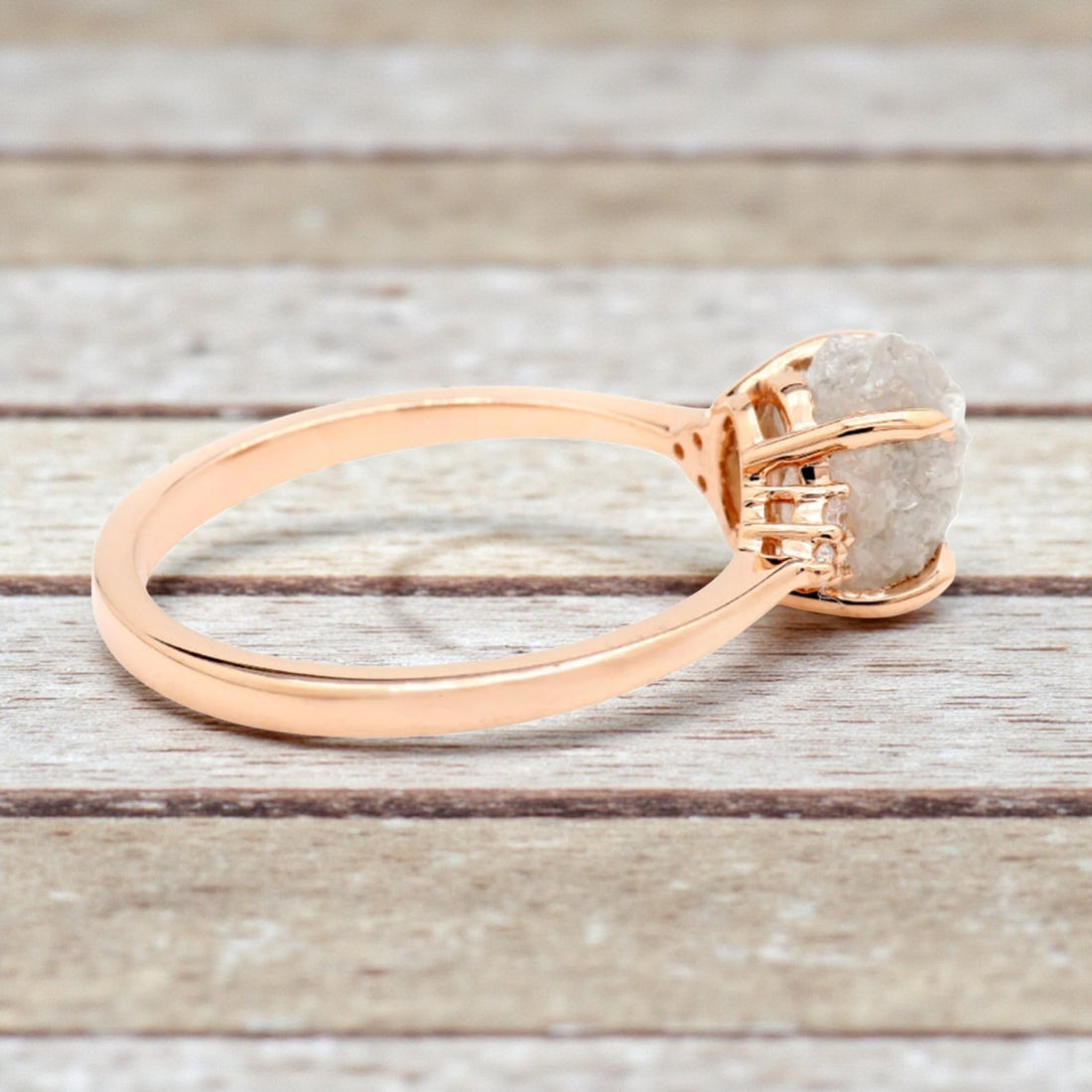 Raw Diamond Ring, 14K Gold Engagement Ring, Natural White Rough Diamond Ring, Gift for Her