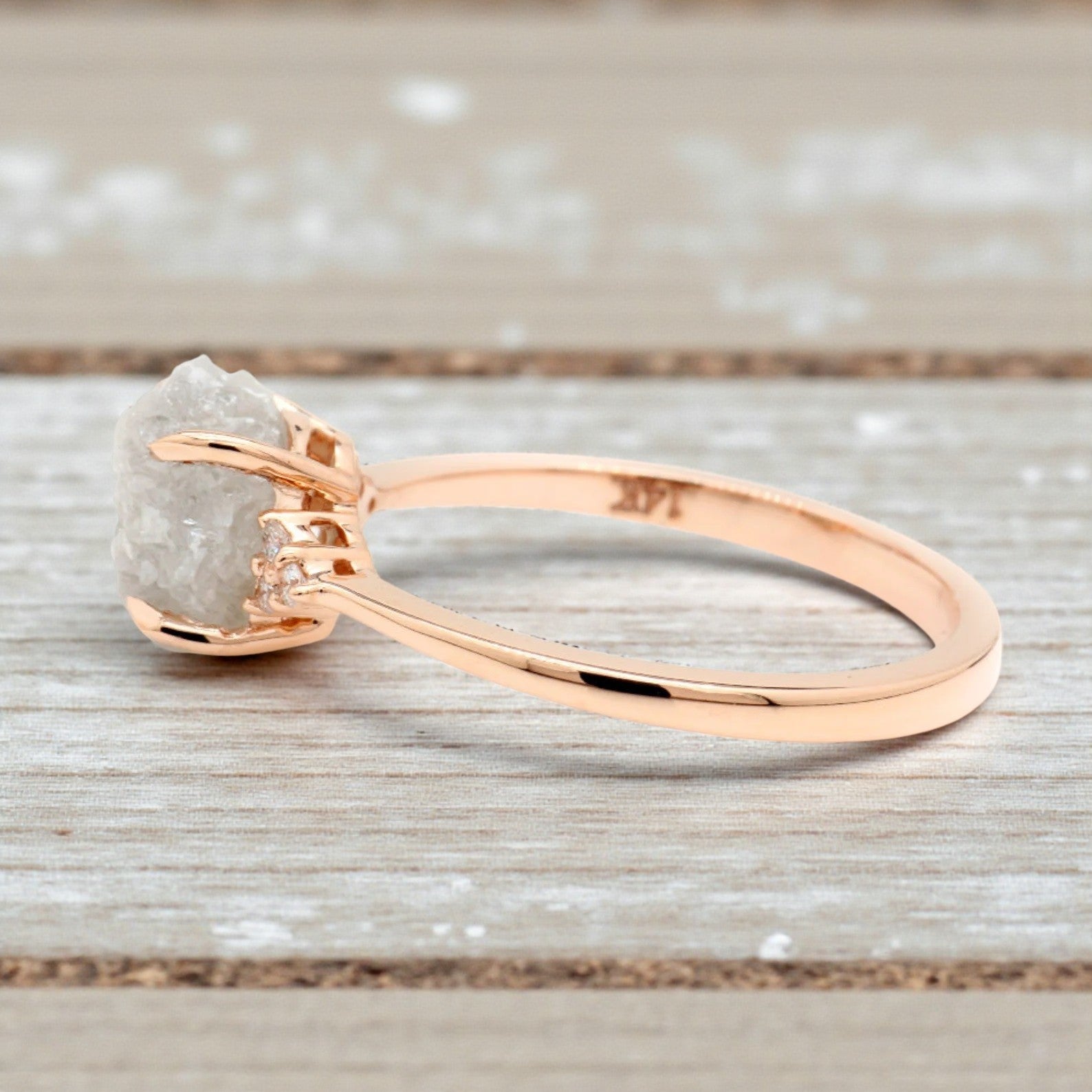 Raw Diamond Ring, 14K Gold Engagement Ring, Natural White Rough Diamond Ring, Gift for Her
