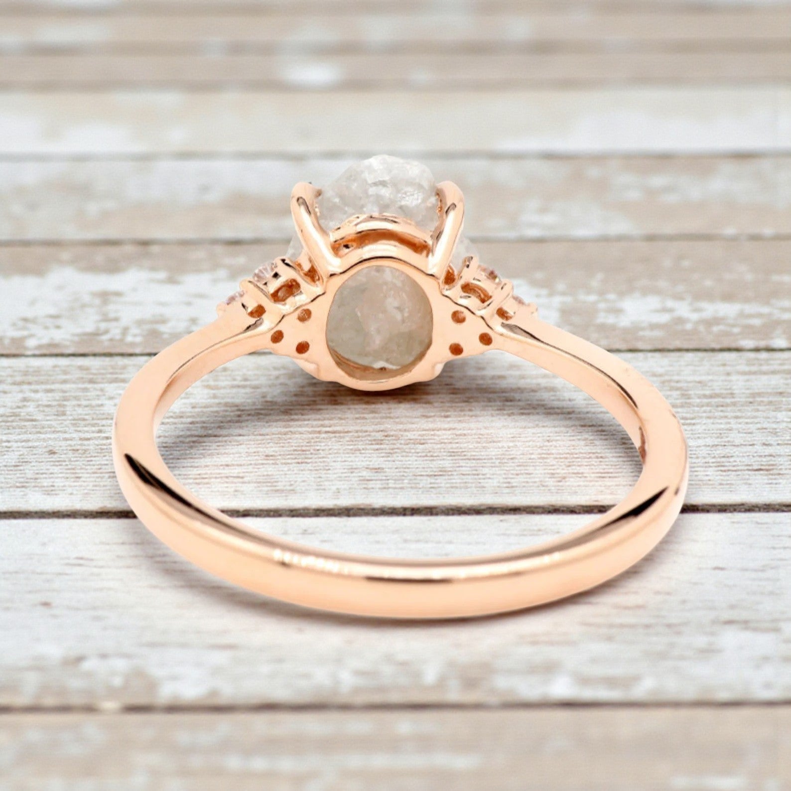 Raw Diamond Ring, 14K Gold Engagement Ring, Natural White Rough Diamond Ring, Gift for Her