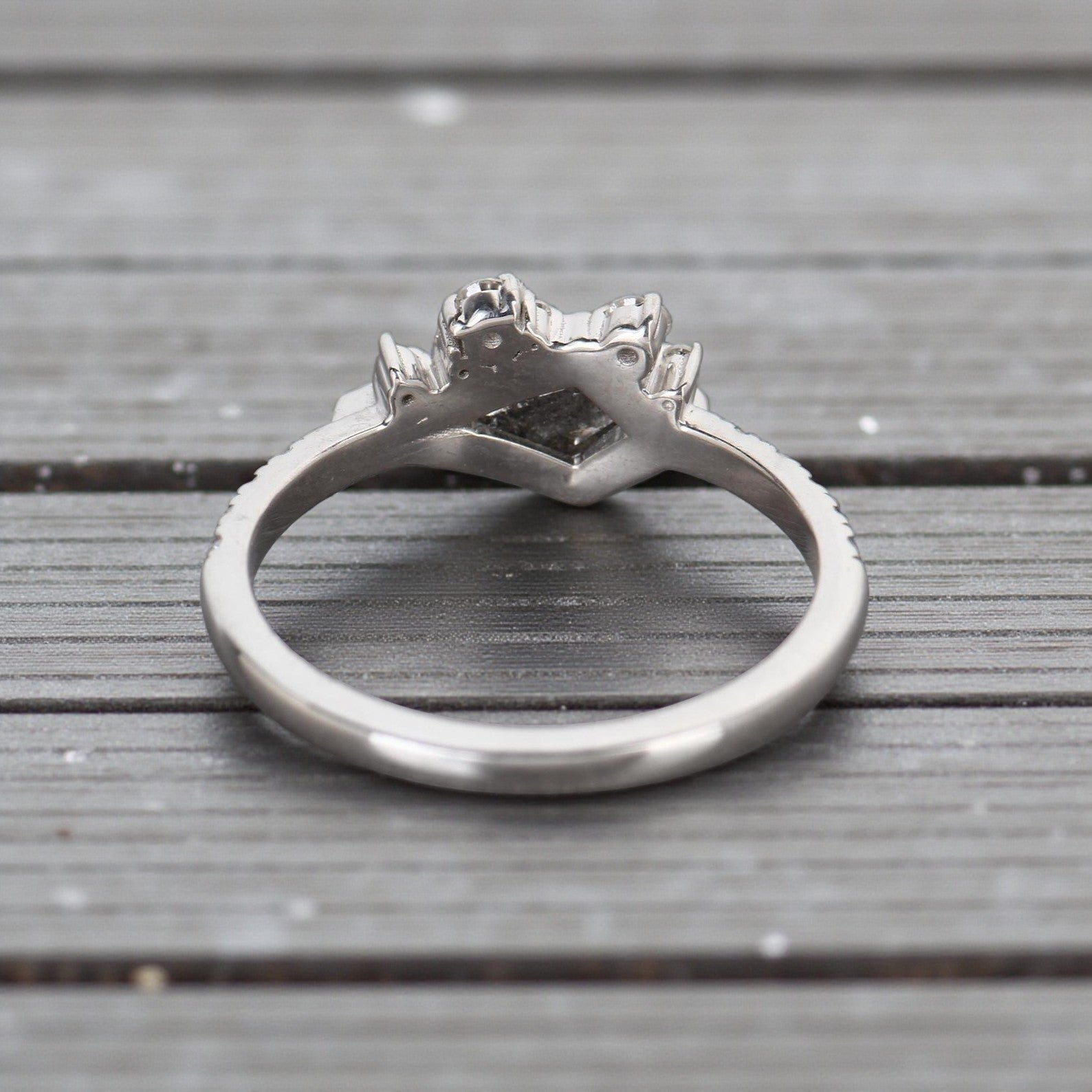 Salt and Pepper Diamond Ring, 14K Gold Engagement Ring, Natural Kite Gray Diamond Ring, Gift for Her