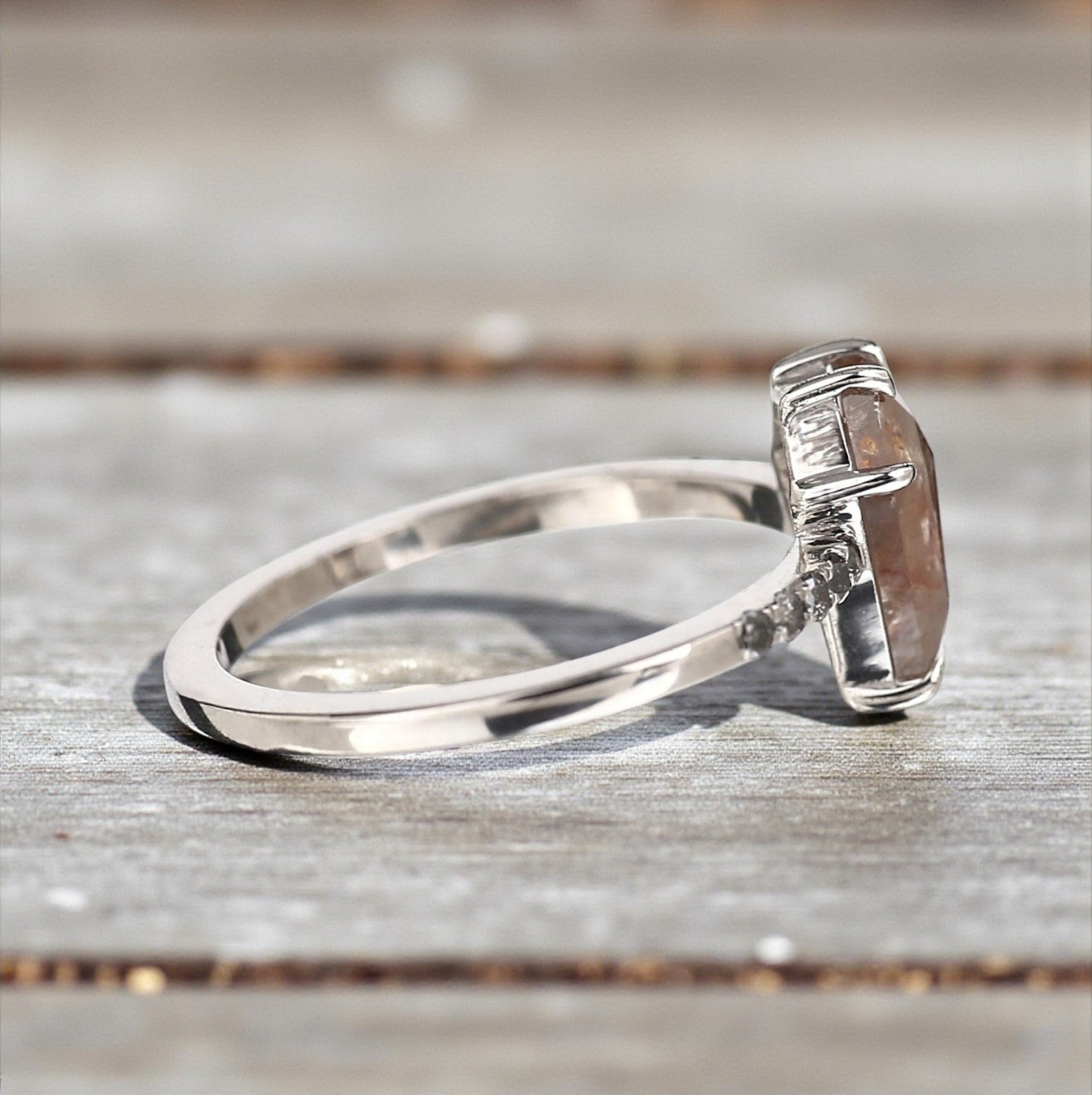 Salt and Pepper Diamond Ring, 14K Gold Engagement Ring, Natural Coffin Orange Diamond Ring, Gift for Her