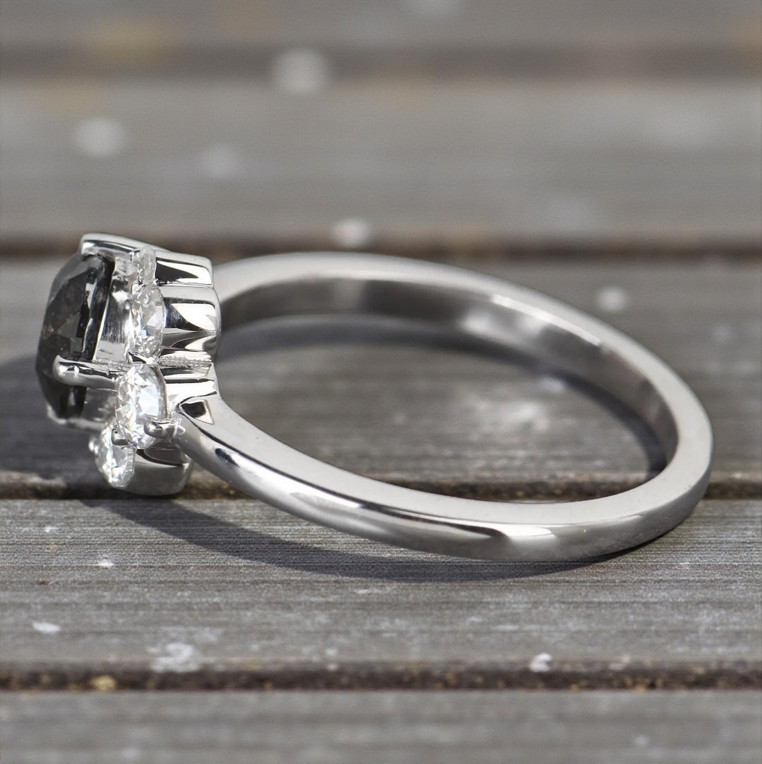 Salt and Pepper Diamond Ring, 14K Gold Engagement Ring, Natural Round Gray Diamond Ring, Handmade Gift for Her