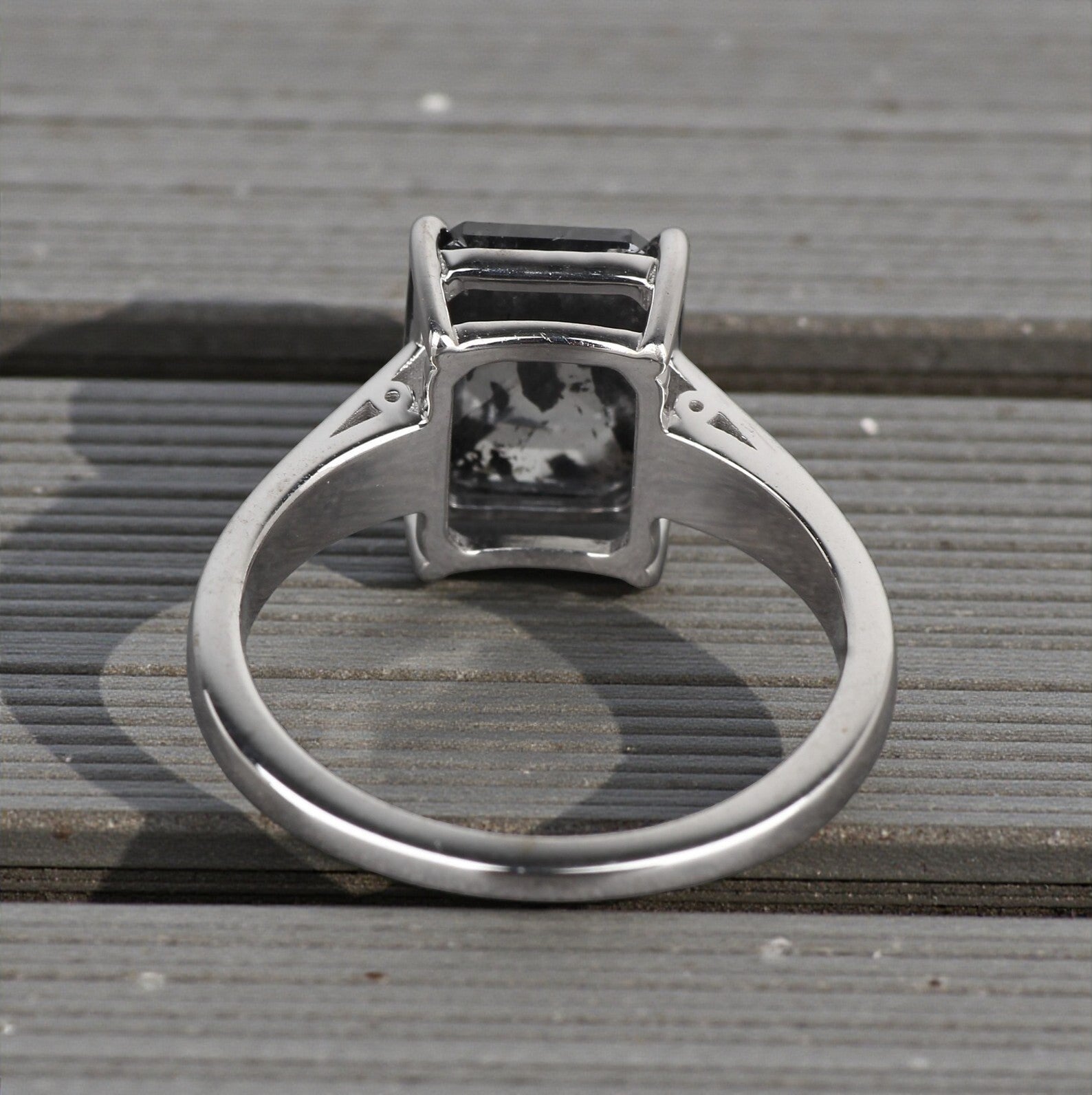 Salt and Pepper Diamond Ring, 14k Gold Engagement Ring, Natural Gray Emerald Diamond Ring, Gift for Women