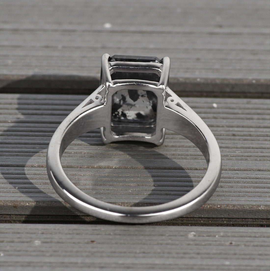 Salt and Pepper Diamond Ring, 14k Gold Engagement Ring, Natural Gray Emerald Diamond Ring, Gift for Women