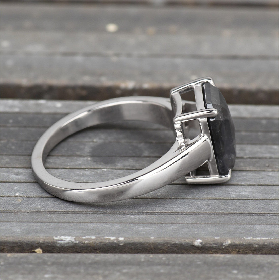 Salt and Pepper Diamond Ring, 14k Gold Engagement Ring, Natural Gray Emerald Diamond Ring, Gift for Women