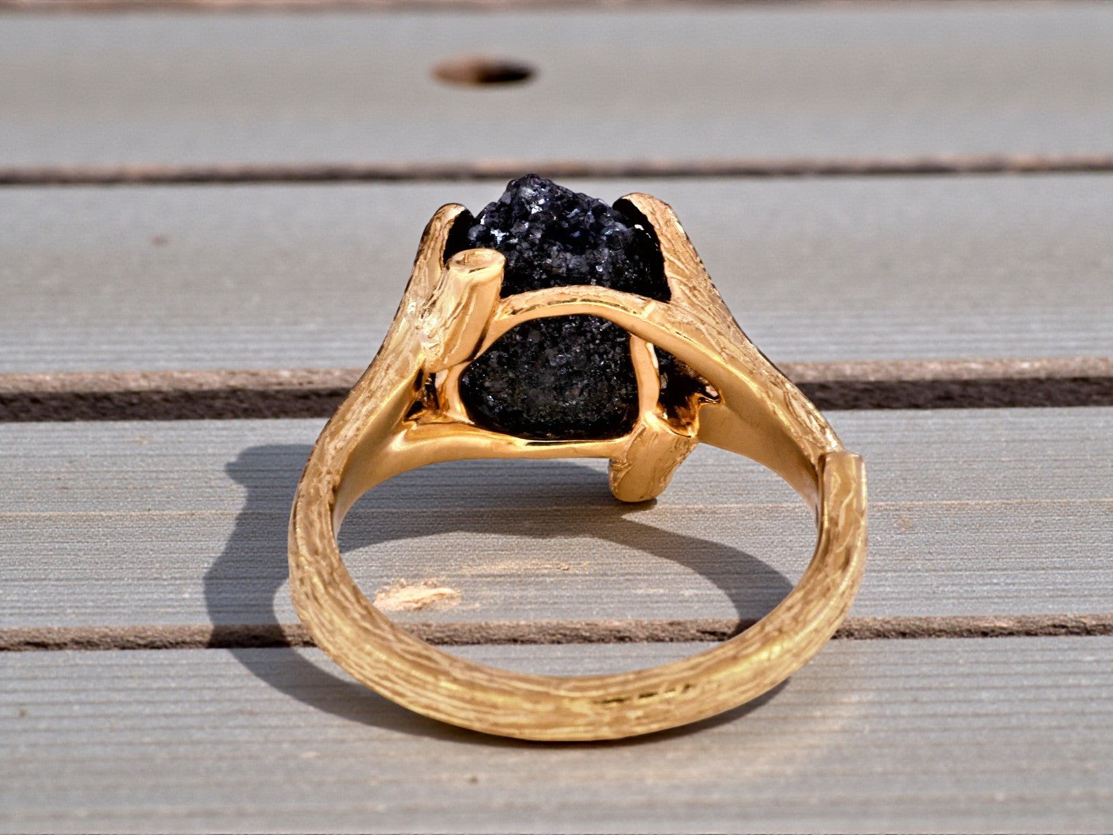 5.60 Ct Raw Diamond Ring, 14k Gold Engagement Ring, Natural Black Rough Diamond Ring, Unique Gift for Her