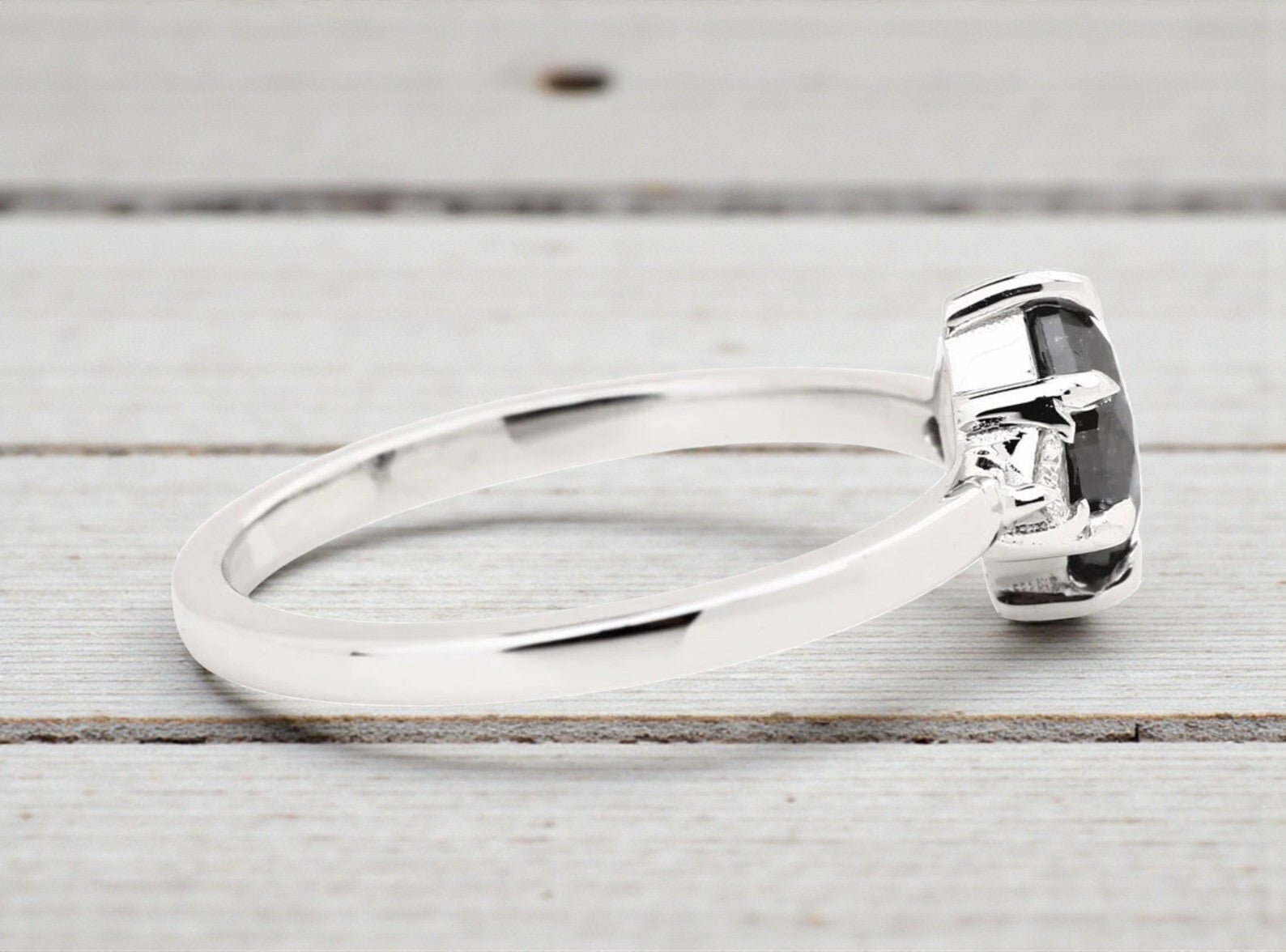 Salt and Pepper Diamond Ring, 14K Gold Engagement Ring, Natural Marquise Gray Diamond Ring, Handmade Gift for Women