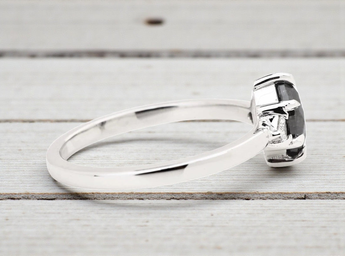 Salt and Pepper Diamond Ring, 14K Gold Engagement Ring, Natural Marquise Gray Diamond Ring, Handmade Gift for Women