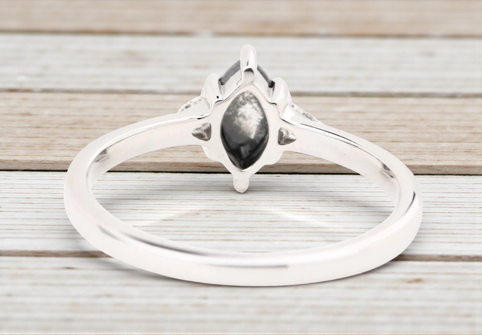 Salt and Pepper Diamond Ring, 14K Gold Engagement Ring, Natural Marquise Gray Diamond Ring, Handmade Gift for Women