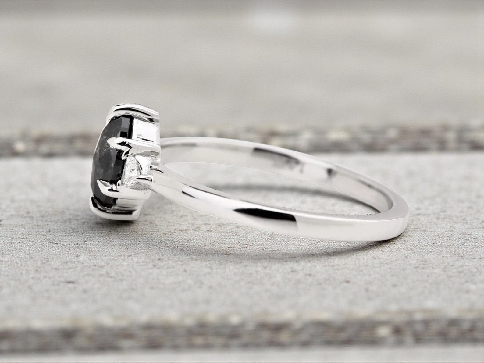 Salt and Pepper Diamond Ring, 14K Gold Engagement Ring, Natural Marquise Gray Diamond Ring, Handmade Gift for Women