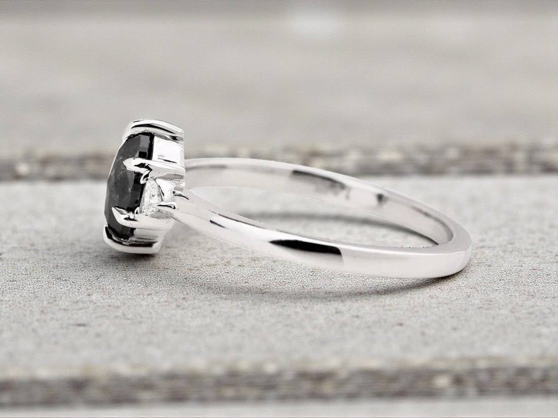 Salt and Pepper Diamond Ring, 14K Gold Engagement Ring, Natural Marquise Gray Diamond Ring, Handmade Gift for Women