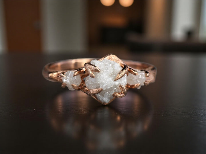 White Rough Diamond Ring 14K Gold Engagement Ring, Natural Raw Diamond Ring, Gift for Her