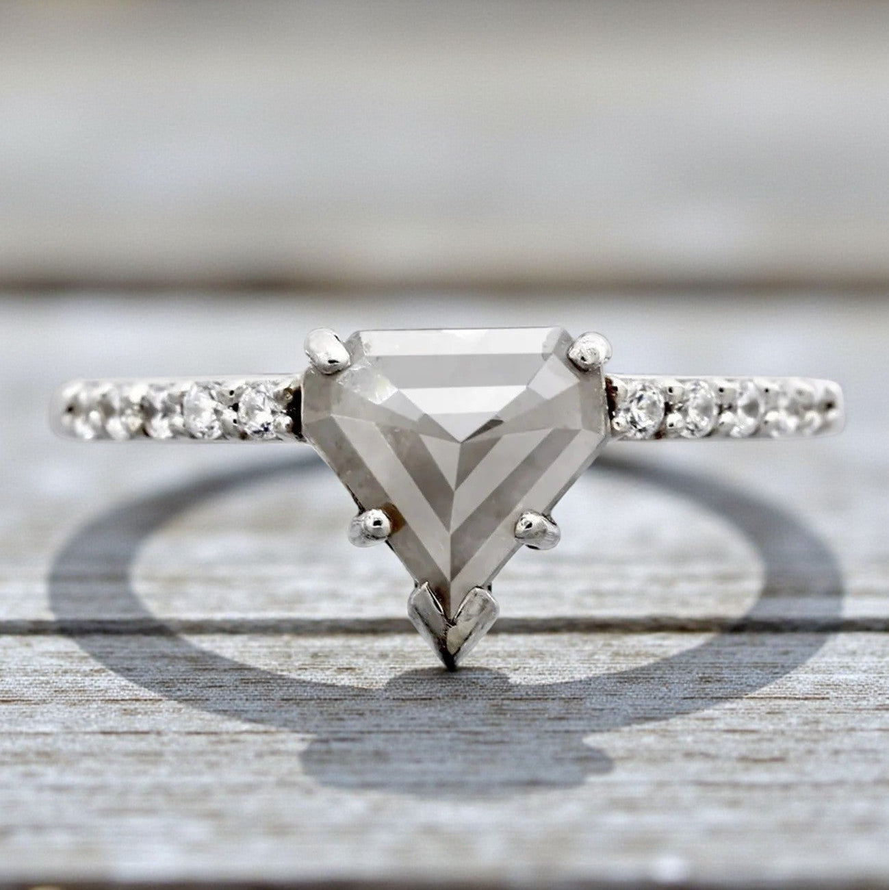 Salt and Pepper Diamond Ring, 14K Gold Engagement Ring, Natural Trillion Gray Diamond Ring, Gift for Her