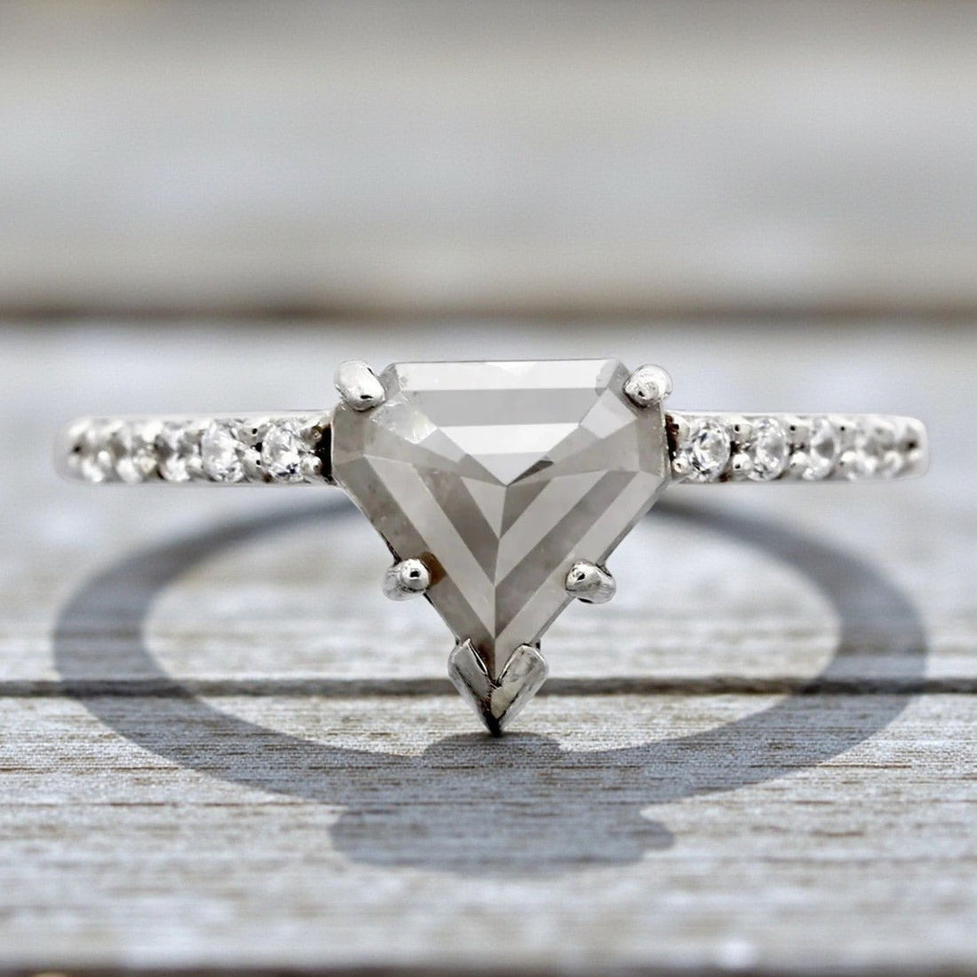 Salt and Pepper Diamond Ring, 14K Gold Engagement Ring, Natural Trillion Gray Diamond Ring, Gift for Her