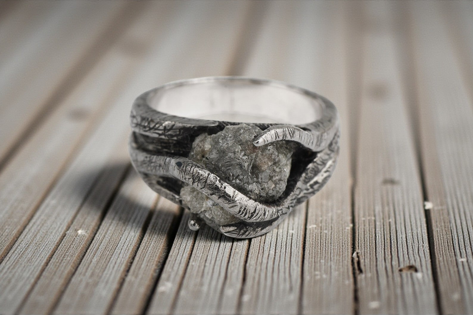7.60 Ct Salt and Pepper Raw Diamond Ring, 14k Gold Engagement Ring, Natural Gray Rough Diamond Ring, Gift for Women