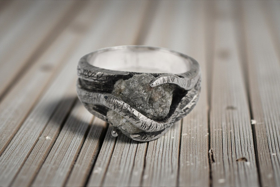 7.60 Ct Salt and Pepper Raw Diamond Ring, 14k Gold Engagement Ring, Natural Gray Rough Diamond Ring, Gift for Women