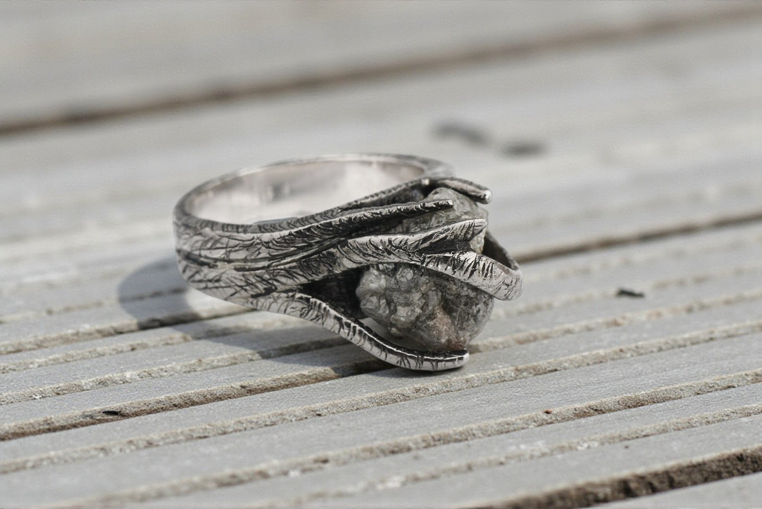 7.60 Ct Salt and Pepper Raw Diamond Ring, 14k Gold Engagement Ring, Natural Gray Rough Diamond Ring, Gift for Women
