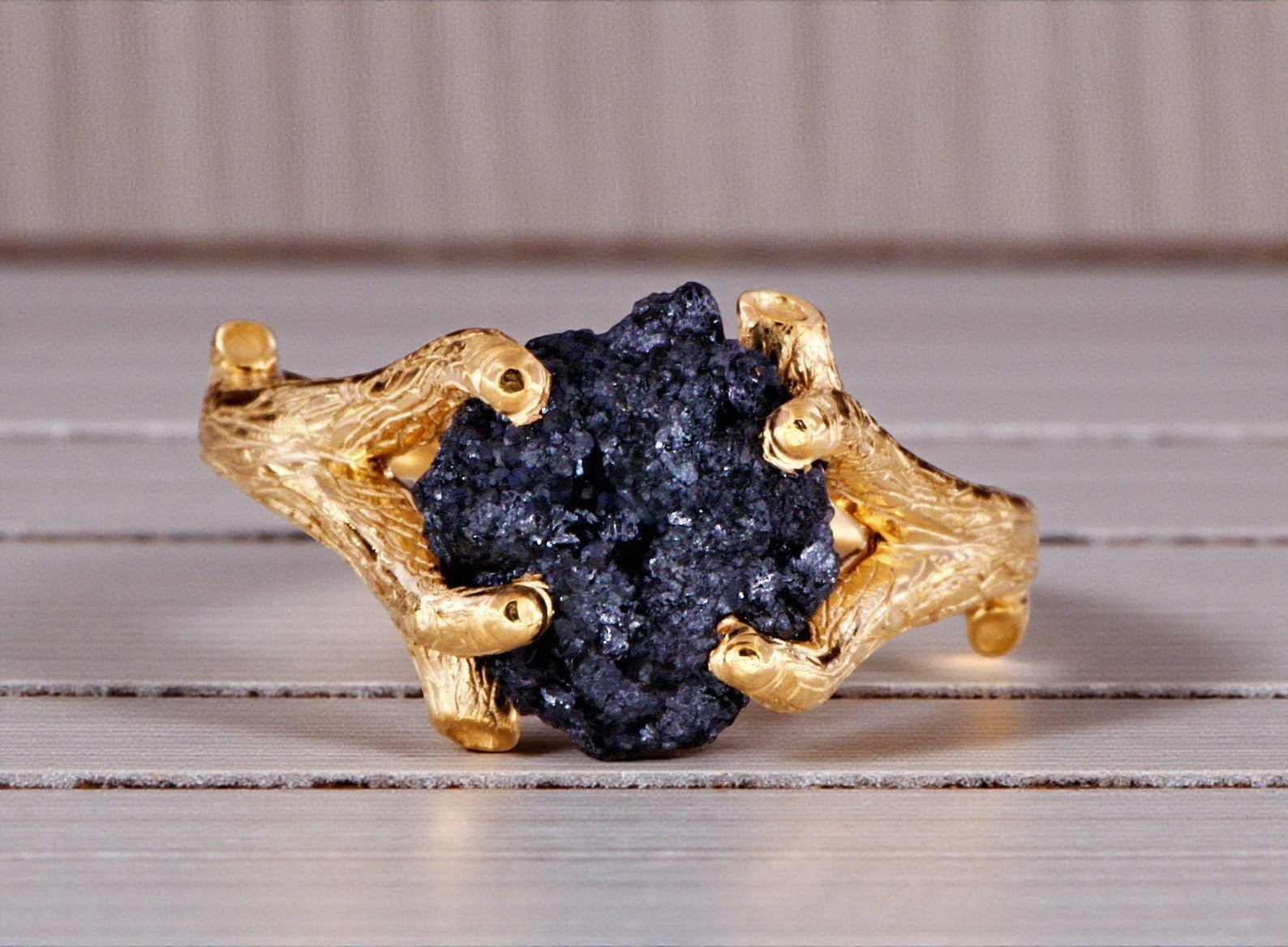 5.60 Ct Raw Diamond Ring, 14k Gold Engagement Ring, Natural Black Rough Diamond Ring, Unique Gift for Her