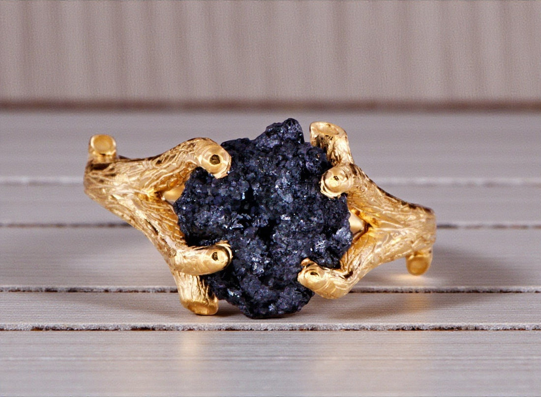 5.60 Ct Raw Diamond Ring, 14k Gold Engagement Ring, Natural Black Rough Diamond Ring, Unique Gift for Her