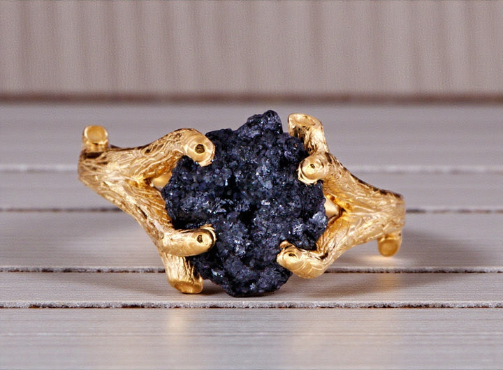 5.60 Ct Raw Diamond Ring, 14k Gold Engagement Ring, Natural Black Rough Diamond Ring, Unique Gift for Her