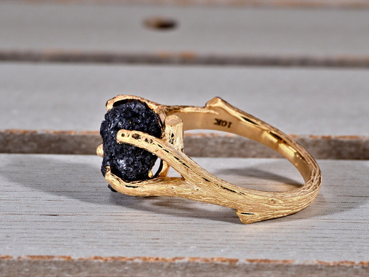 5.60 Ct Raw Diamond Ring, 14k Gold Engagement Ring, Natural Black Rough Diamond Ring, Unique Gift for Her