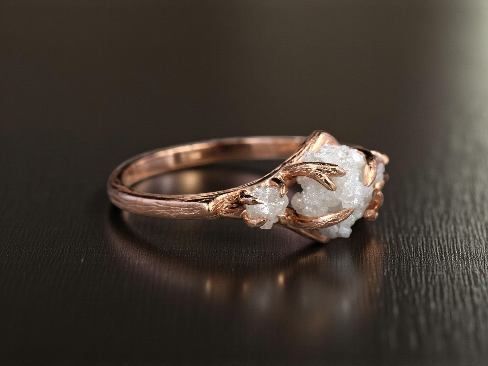 White Rough Diamond Ring 14K Gold Engagement Ring, Natural Raw Diamond Ring, Gift for Her