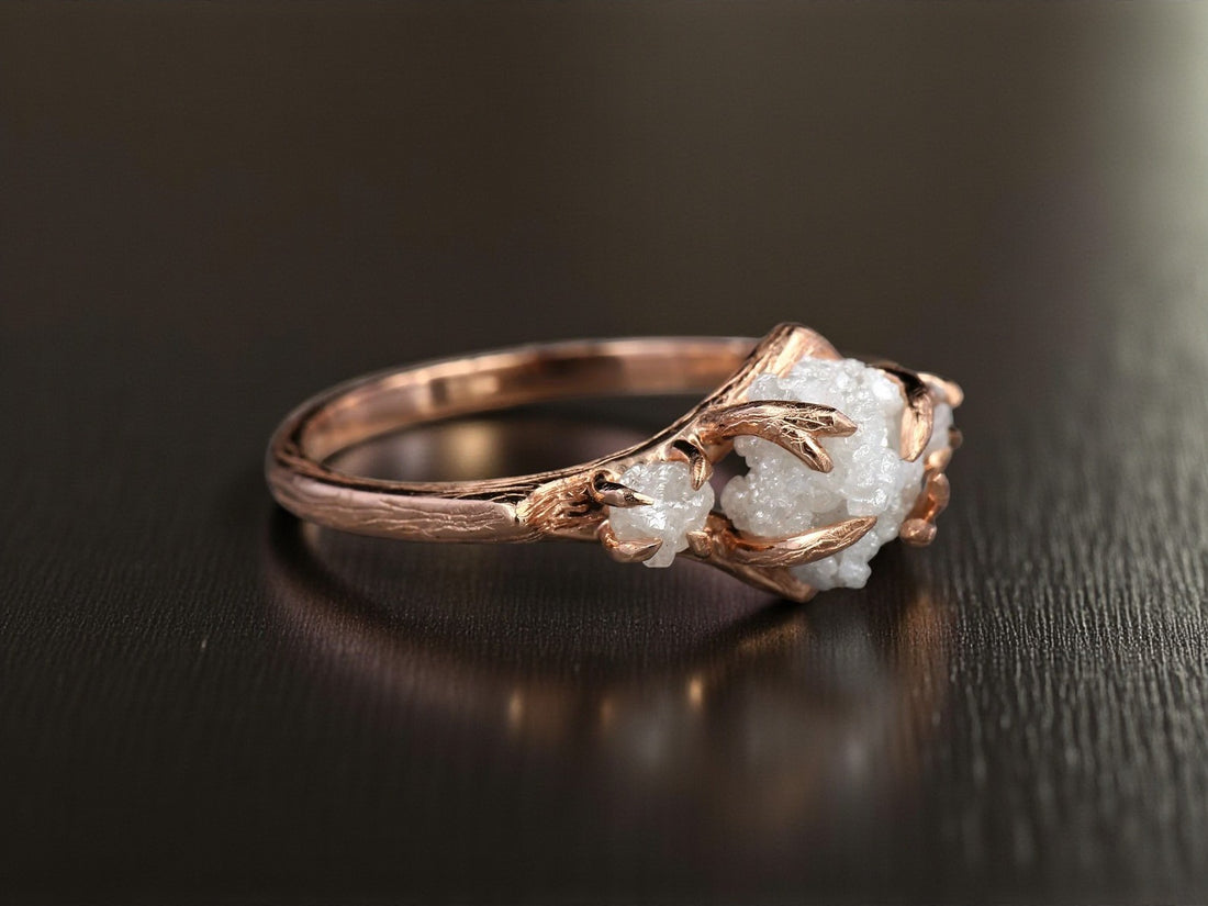 White Rough Diamond Ring 14K Gold Engagement Ring, Natural Raw Diamond Ring, Gift for Her