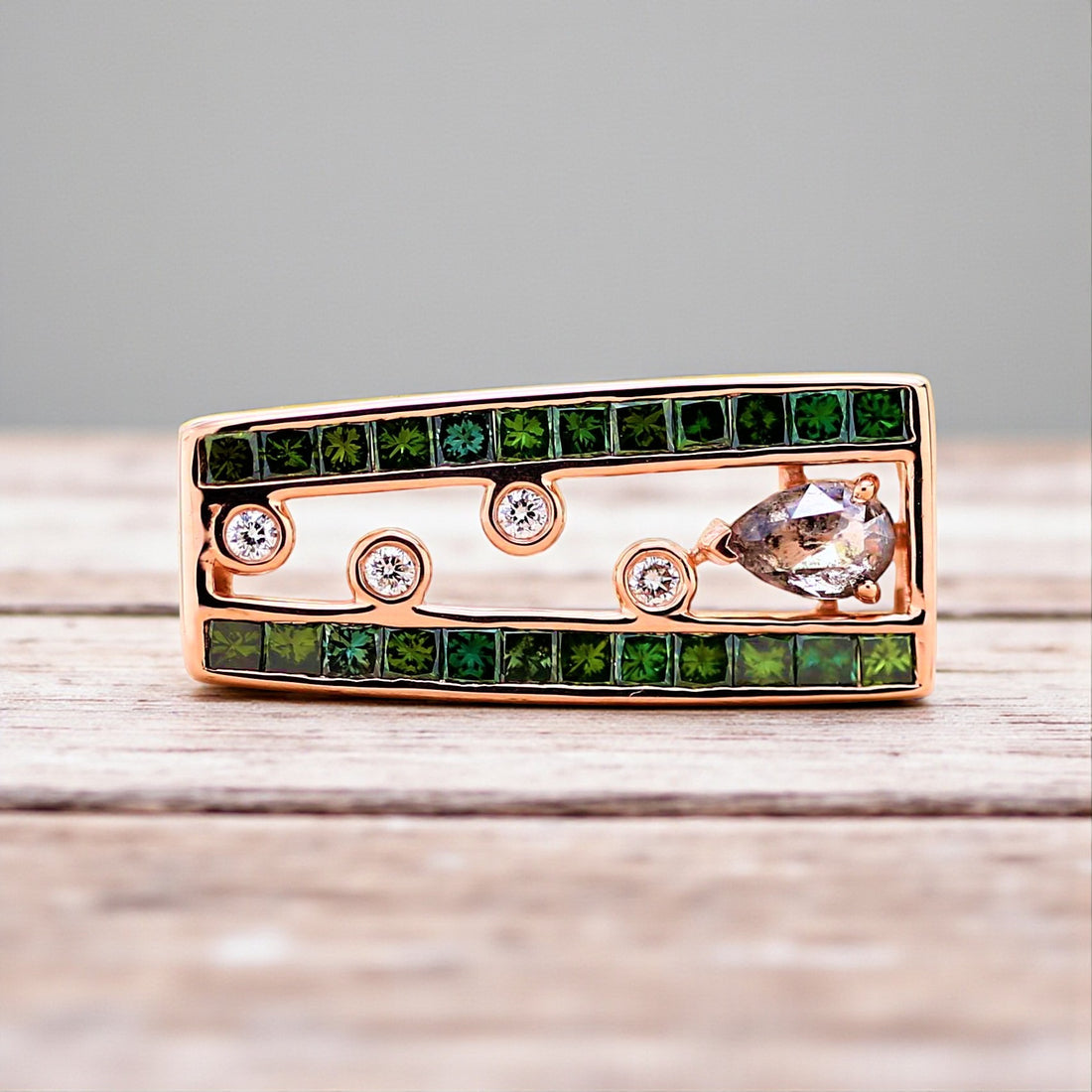 Green Princess Diamond Ring, 14K Gold Engagement Ring, Natural Pear Diamond Ring, Gift for Her