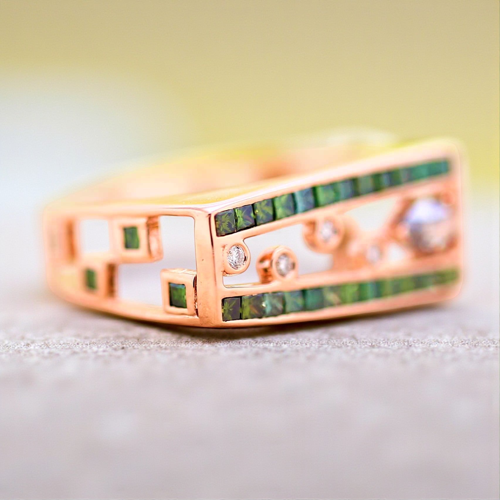 Green Princess Diamond Ring, 14K Gold Engagement Ring, Natural Pear Diamond Ring, Gift for Her