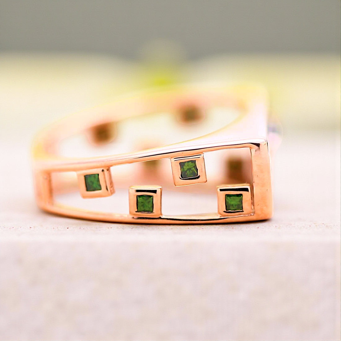 Green Princess Diamond Ring, 14K Gold Engagement Ring, Natural Pear Diamond Ring, Gift for Her