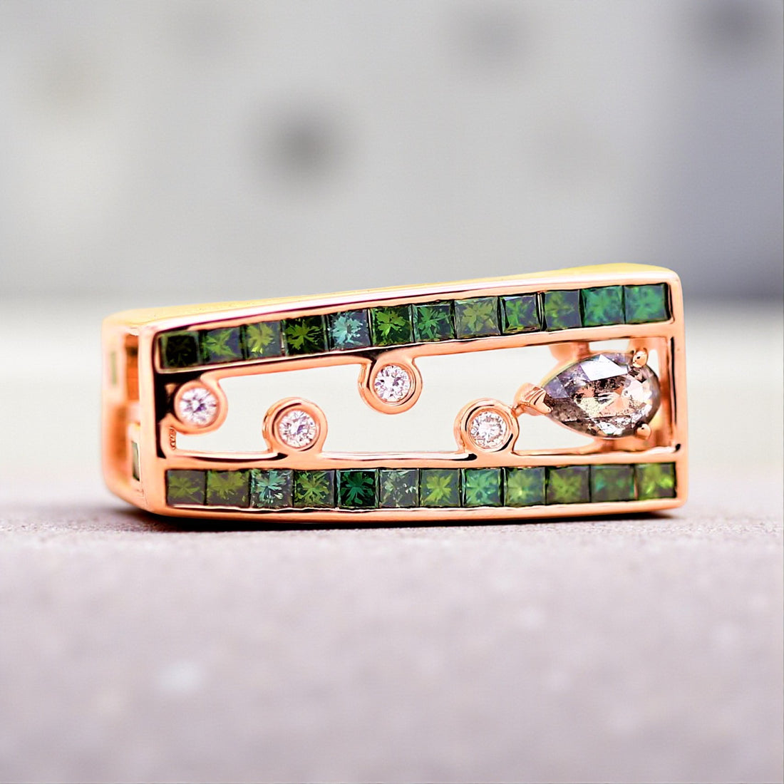 Green Princess Diamond Ring, 14K Gold Engagement Ring, Natural Pear Diamond Ring, Gift for Her