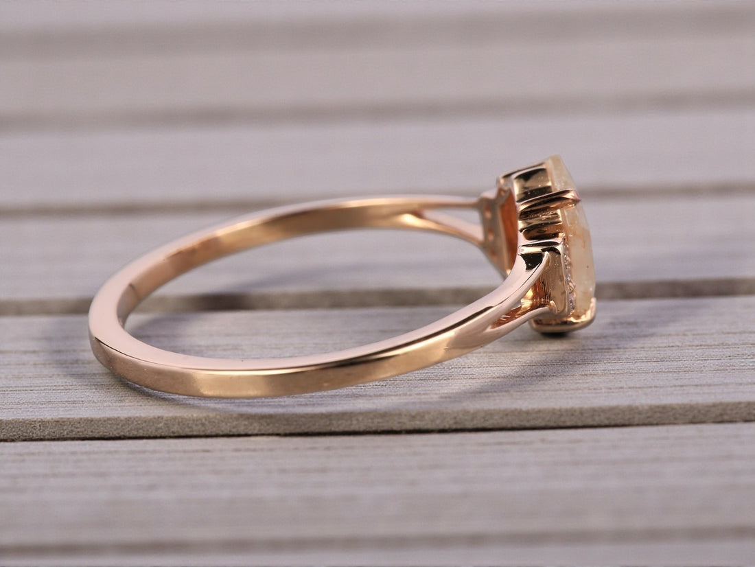Salt and Pepper Diamond Ring, 14k Gold Engagement Ring, Natural Peach Hexagon Diamond Bezel Ring, Gift for Her