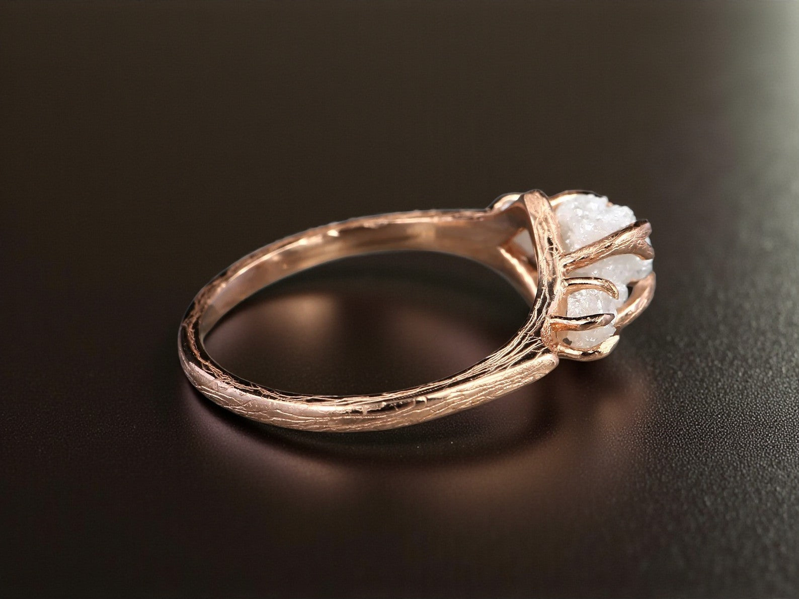 White Rough Diamond Ring 14K Gold Engagement Ring, Natural Raw Diamond Ring, Gift for Her