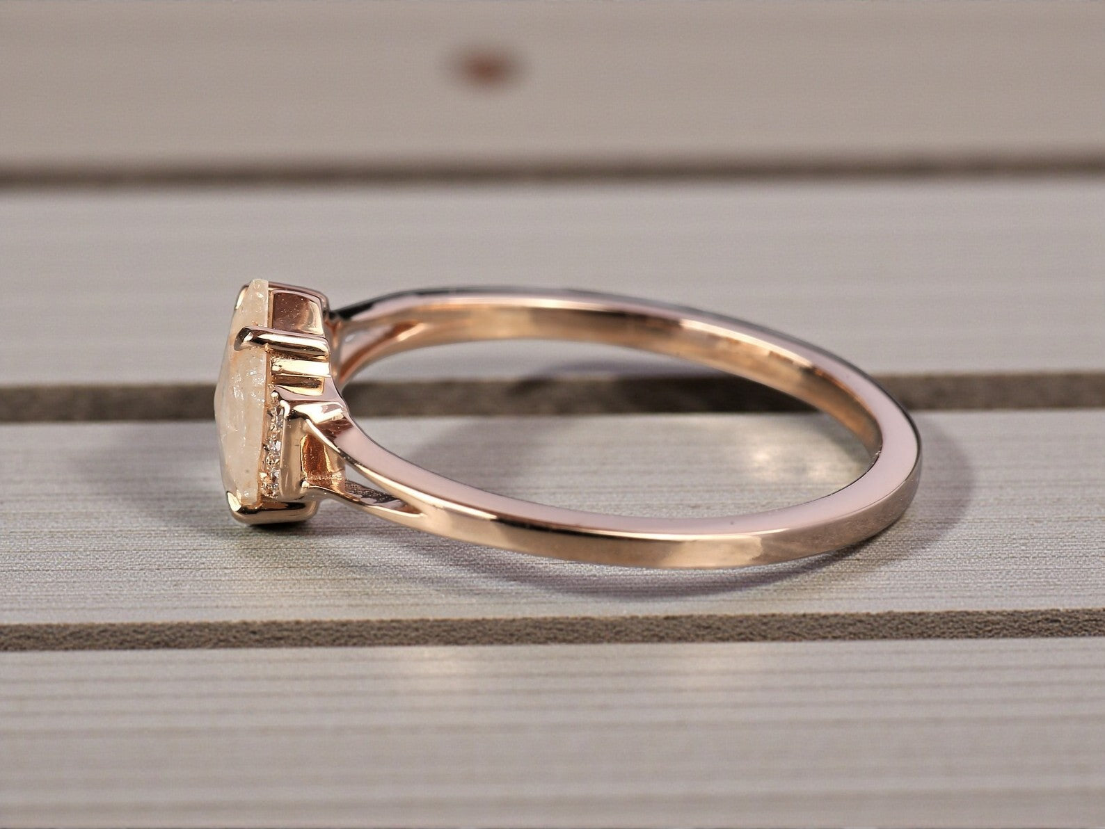 Salt and Pepper Diamond Ring, 14k Gold Engagement Ring, Natural Peach Hexagon Diamond Bezel Ring, Gift for Her