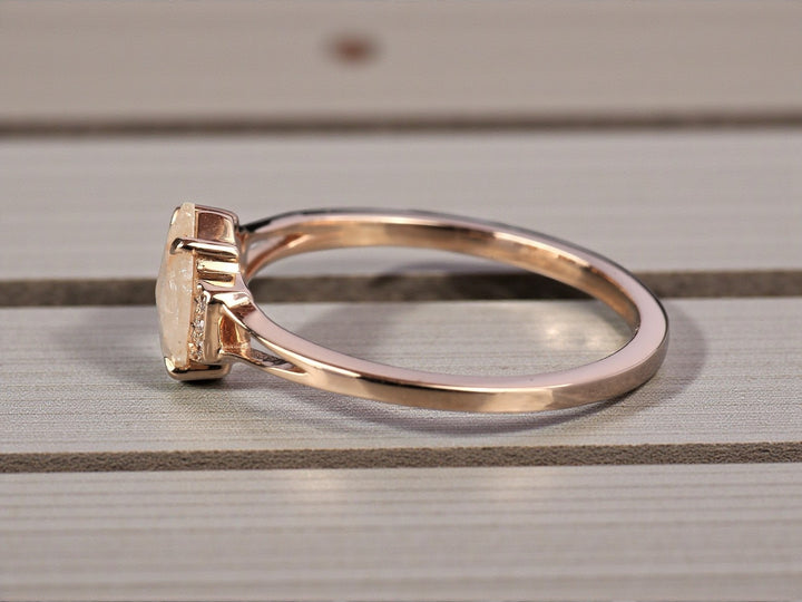 Salt and Pepper Diamond Ring, 14k Gold Engagement Ring, Natural Peach Hexagon Diamond Bezel Ring, Gift for Her