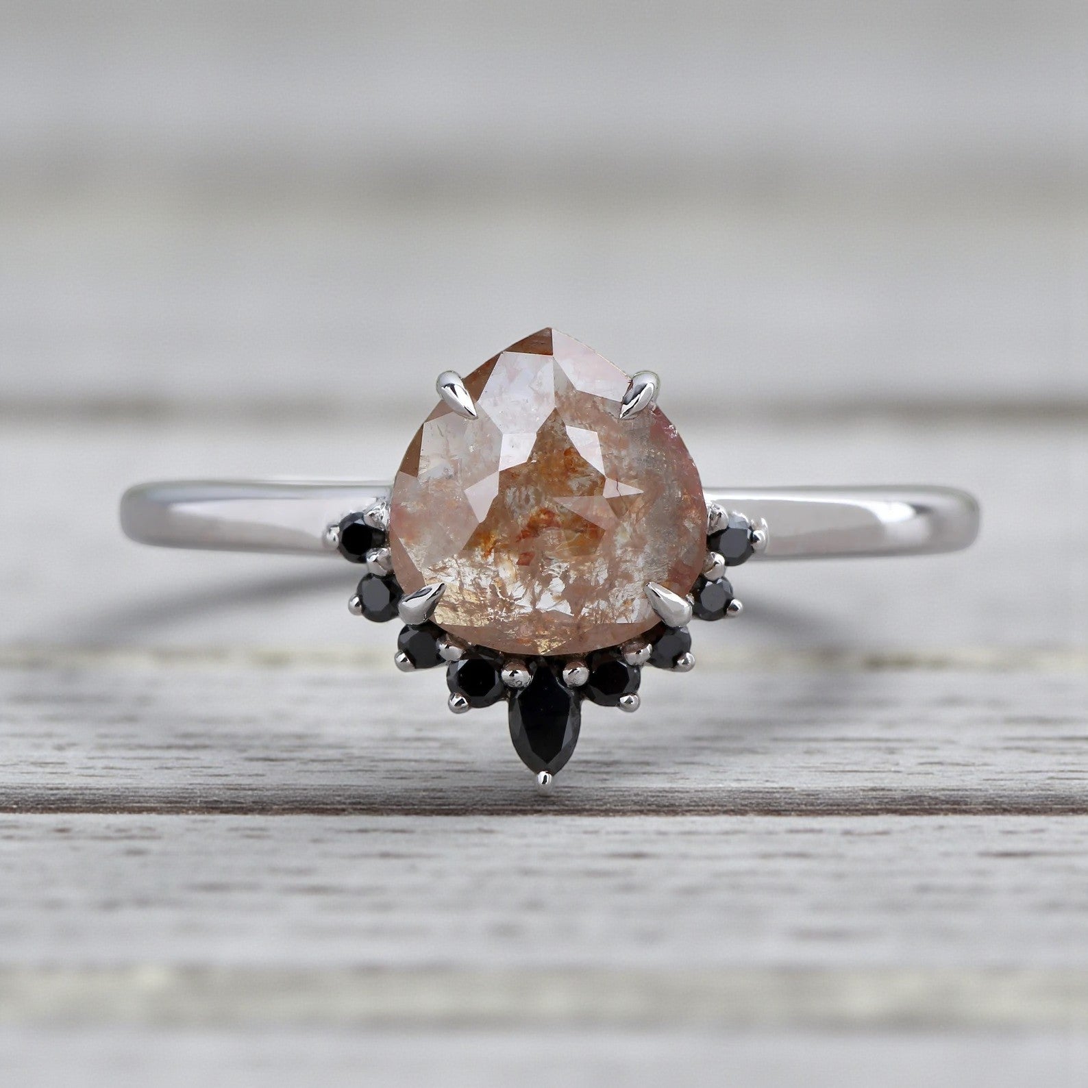 Orange Diamond Ring 14K Gold Engagement Ring, Natural Pear Diamond Ring, Gift for Her